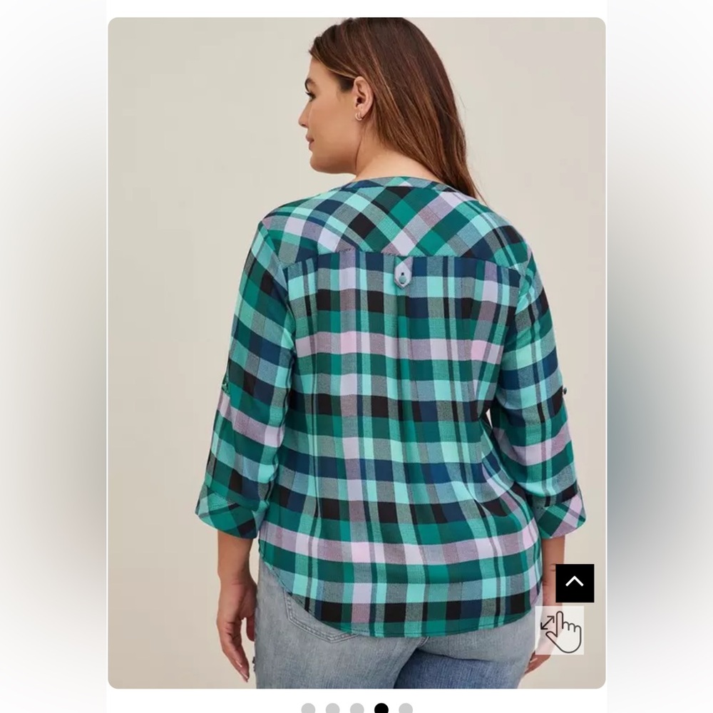 Torrid Green Plaid Harper Georgette 3/4 Sleeve Top Size 5 - Picture 3 of 10